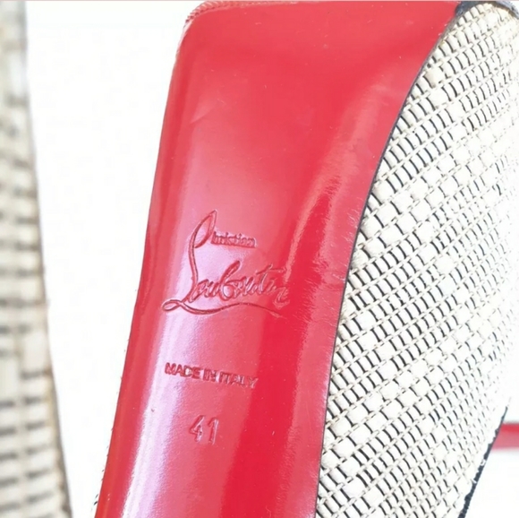 CHRISTIAN LOUBOUTIN WHITE BLACK TWEED FABRIC PUMP - Picture 7 of 8